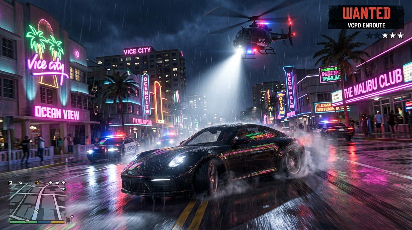 GTA 6 Action Wanted Level and Drifting Supercar